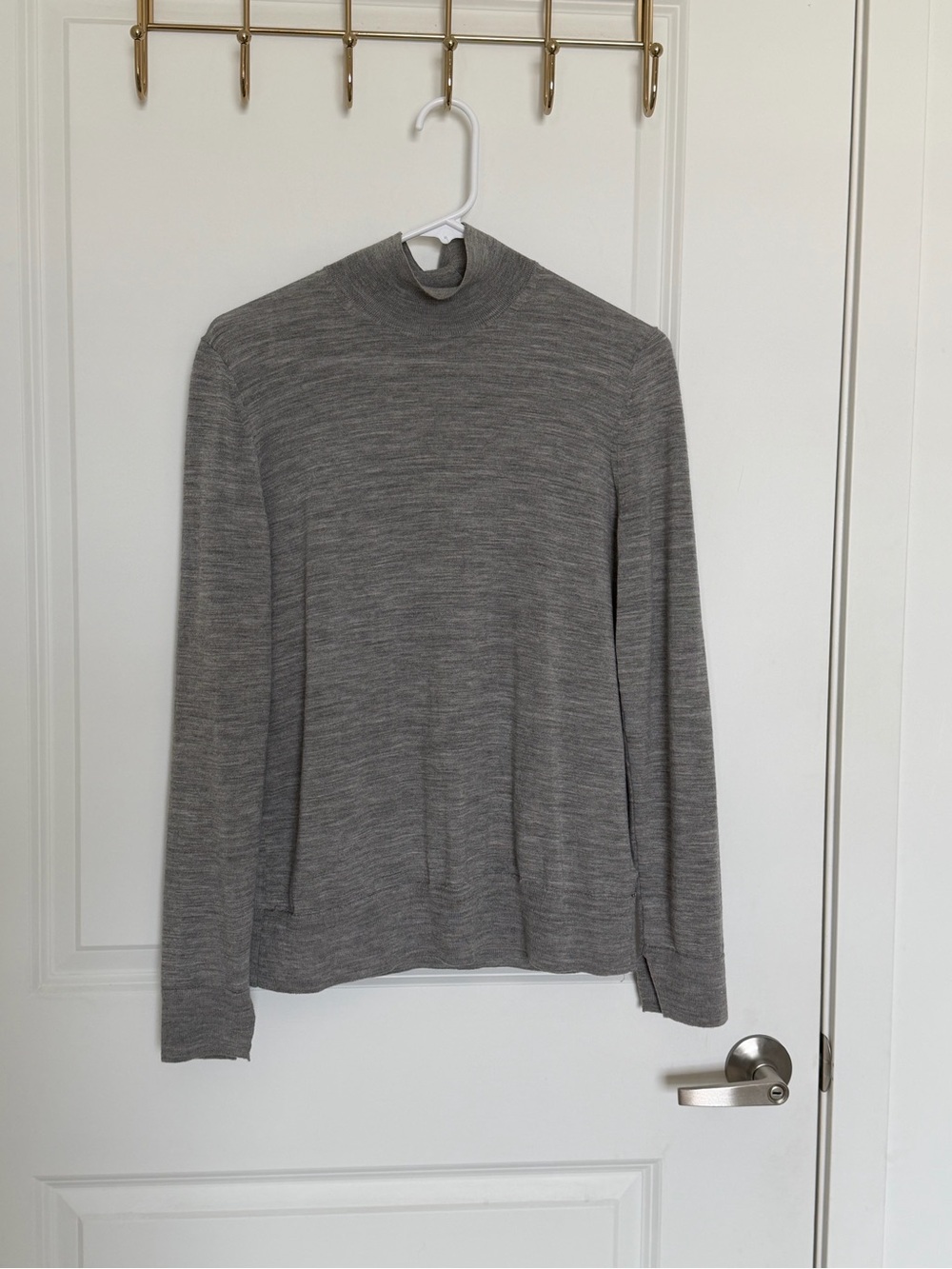 Lafayette 148 New York Wool Turtleneck Sweater Grey L Rhinestone Embellished